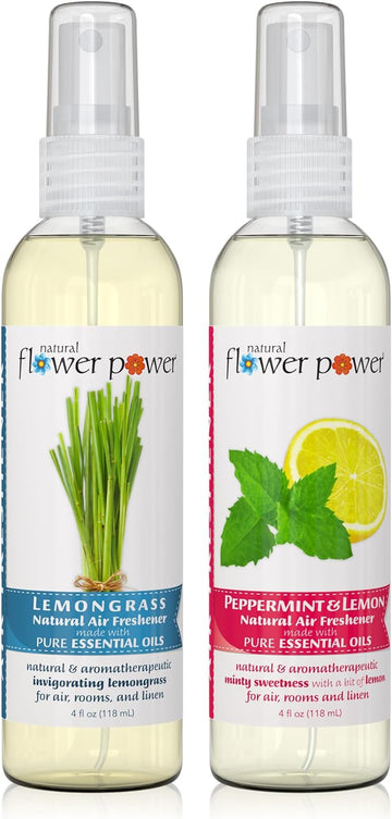 Air Freshener Spray - 4 Fl Oz Pack of 2 - Scented w/Pure Essential Oils - Plant-Based Odor Eliminator - Room, Linen, or Car Spray (Lemongrass + Peppermint & Lemon)