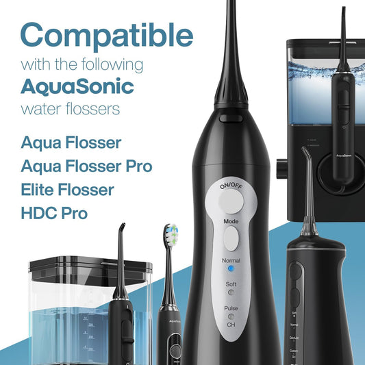 Aquasonic Aqua Flosser Replacement Tips - 5 Tips, 4 Types: Standard, Periodontal, Orthodontic & Tongue Scraper - Genuine, Authentic Parts (Black)