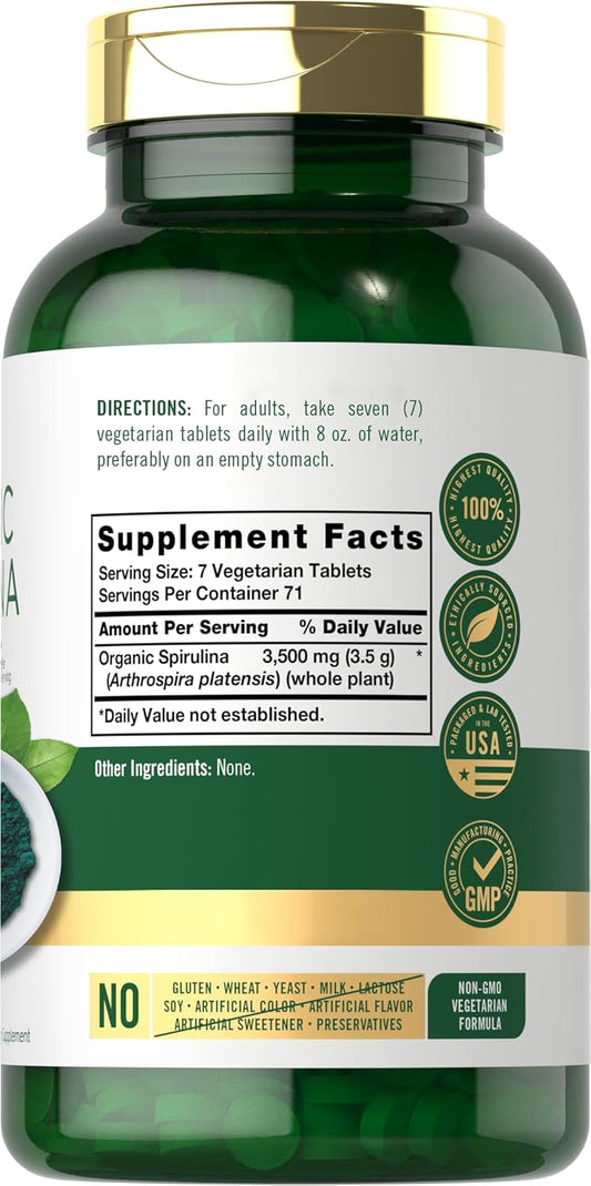 Carlyle Organic Spirulina Tablets 3500Mg | 500 Count | Non-Gmo & Gluten Free