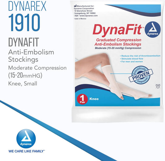 Dynarex Dynafit Compression Stockings Knee High, 15–20 Mmhg, Help Prevent Blood Clots, Relieve Pain & Varicose Veins, White, Small, 1 Case Of 60 Dynafit Compression Stockings Knee High (5 Boxes Of 12)