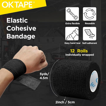 Ok Tape 12 Rolls Self Adhesive Bandage Wrap, Elastic Athletic Tape, Self Stick Bandage Tape, Vet Wrap, Medical Wrap For Wrist, Feet, 2" X 5 Yards