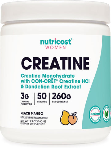 Nutricost Creatine Monohydrate Powder For Women, Micronized, Peach Mango Flavor, 50 Servings - Vegetarian, Non-Gmo, Gluten Free