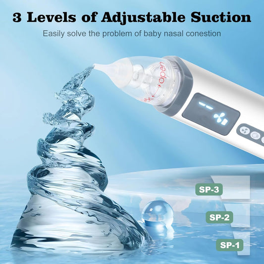 Baby Nasal Aspirator, Baby Nose Sucker, Soothing Music and Colorful Light?Large Flow?Easy to Clean?3 Food Grade Silicone Tips?Adjustable 3 Levels Suction