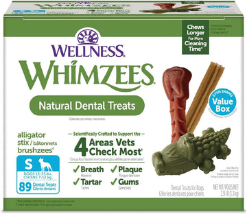 Whimzees By Wellness Value Box Natural Dental Chews For Dogs, Long Lasting Treats, Grain-Free, Freshens Breath, Small Breed, 89 Count