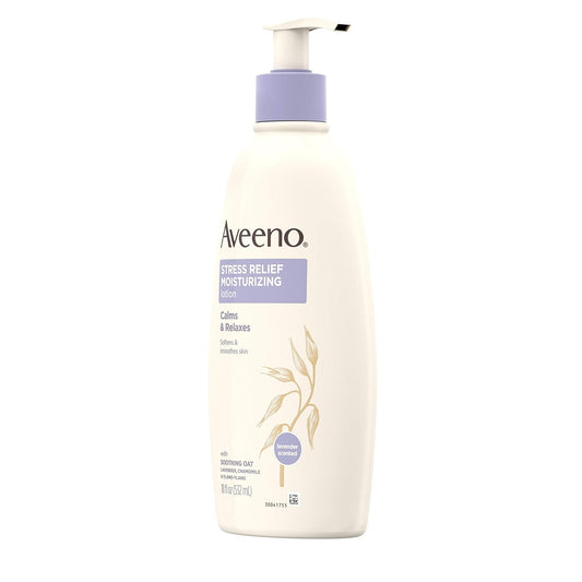 Aveeno Stress Relief Moisturizing Body Lotion With Lavender, Natural Oatmeal & Chamomile & Ylang-Ylang Essential Oils To Calm & Relax, Non-Greasy Daily Stress Relief Lotion, 3 X 18 Fl. Oz