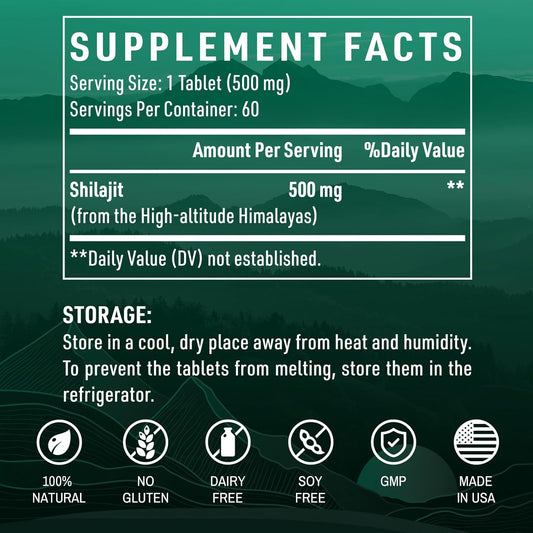 30,000 Mg Shilajit Tablets, Shilajit Himalayan Organic, With Fulvic Acid & 85+ Trace Minerals, More Effective Than Shilajit Resin & Capsules, Shilajit For Men & Women, With Lab Test. 120 Count