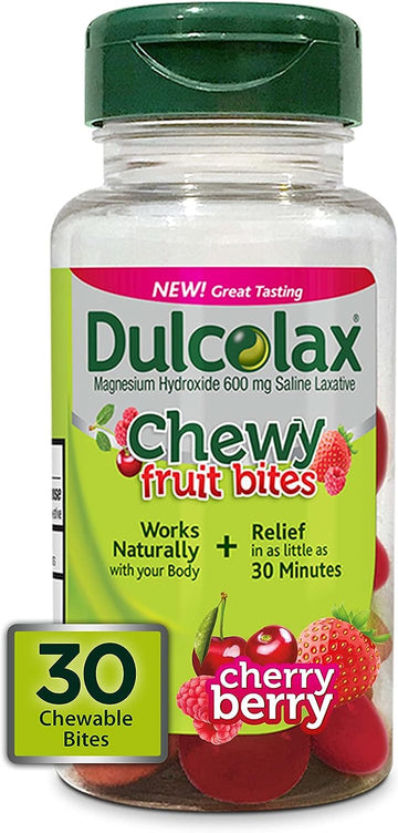 Dulcolax Chewy Fruit Bites, Saline Laxative, Cherry Berry (30ct) Cramp-Free Constipation Relief