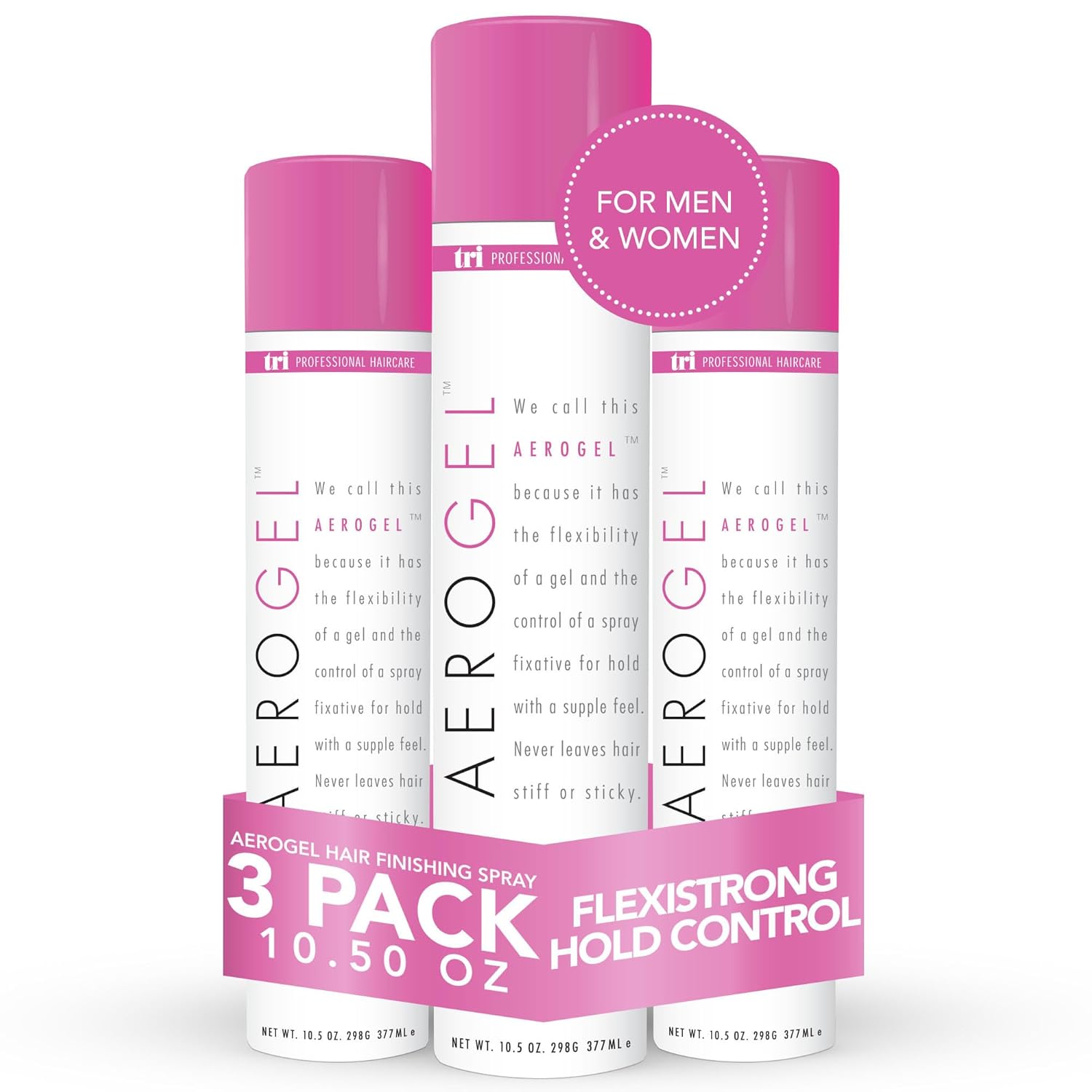 Tri Design Aerogel Finishing Spray - Flexible & Controllable Hairspray For Women And Men, For Hair Styling With A Firm And Extra Hold & Supple Feel, 3-Pack 10.5 Oz