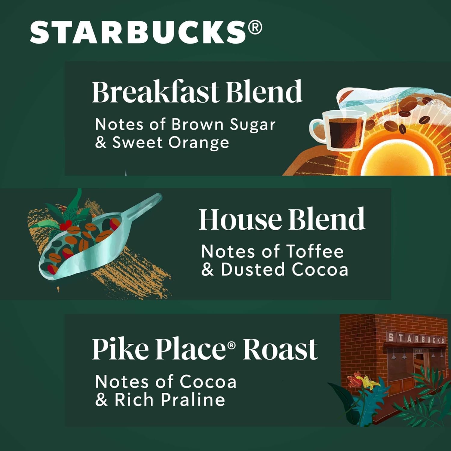Starbucks Medium Roast Whole Bean Coffee—Variety Pack—3 bags (12 oz each) : Everything Else