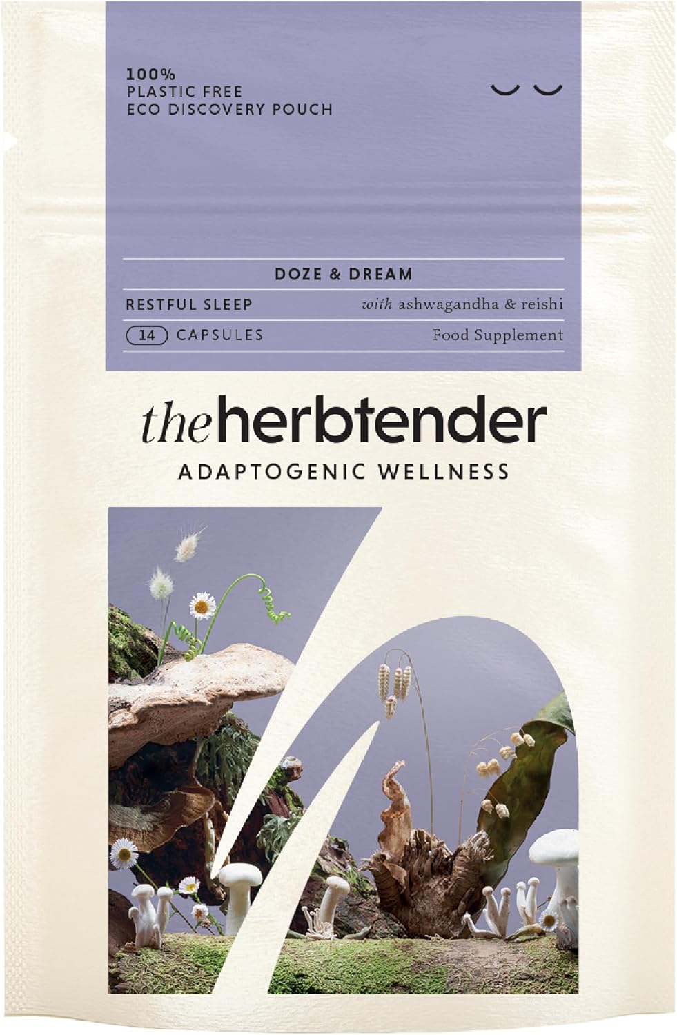 The Herbtender, Doze & Dream - Vegan Adaptogenic Wellness Supplements. Reishi Mushroom & Ashwagandha For Relaxation And Sleep (14 Capsule Pouch)