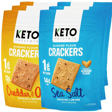 Keto Crackers Low Carb Crackers (Sea Salt & Cheddar & Onion) Keto Friendly Zero Carb No Sugar Added Gluten Free (6 Packs) Almond Flour Crackers Absolutely Gluten Free