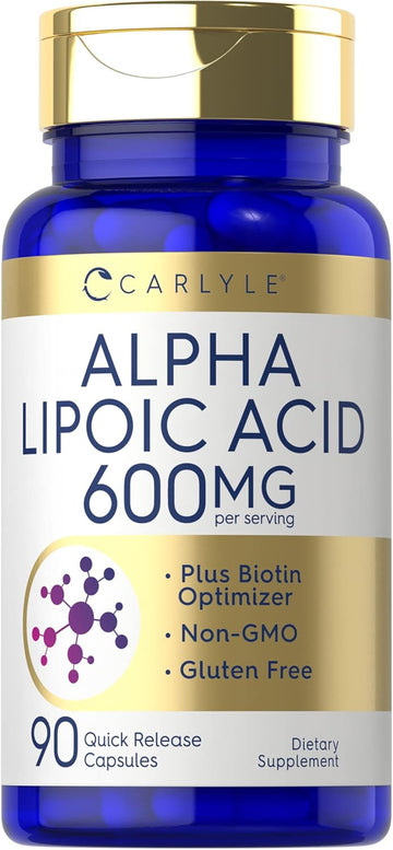 Carlyle Alpha Lipoic Acid 600Mg | Plus Biotin Optimizer | 90 Capsules | Non-Gmo & Gluten Free Supplement