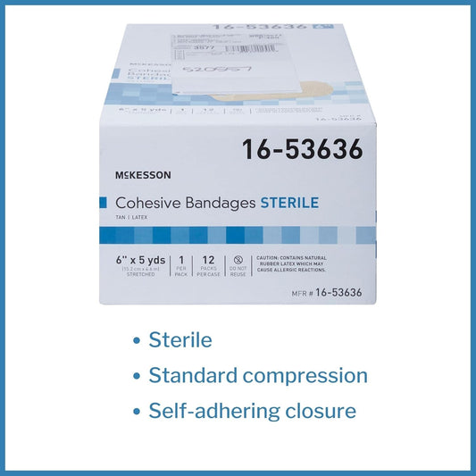 Mckesson Cohesive Bandage, Sterile, Self-Adherent Closure, Tan, 6 In X 5 Yds, 1 Count, 1 Roll