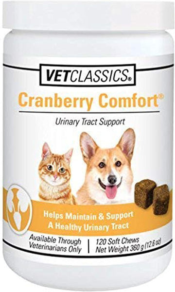 Vet Classics Cranberry Comfort Urinary Tract Pet Supplement for Dogs, Cats – Maintains Dog Bladder Health, Cat Bladder Control – Pet Supplements for Incontinence – 120 Soft Chews