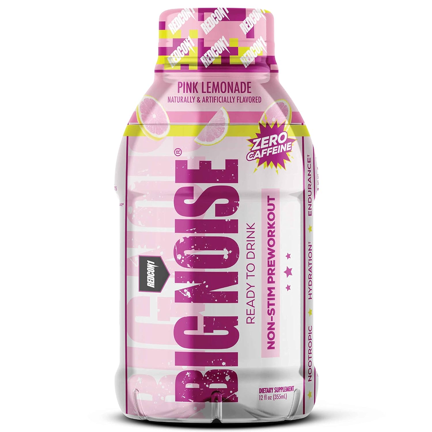 REDCON1 Big Noise RTD Pre Workout Drink, Pink Lemonade - Caffeine-Free
