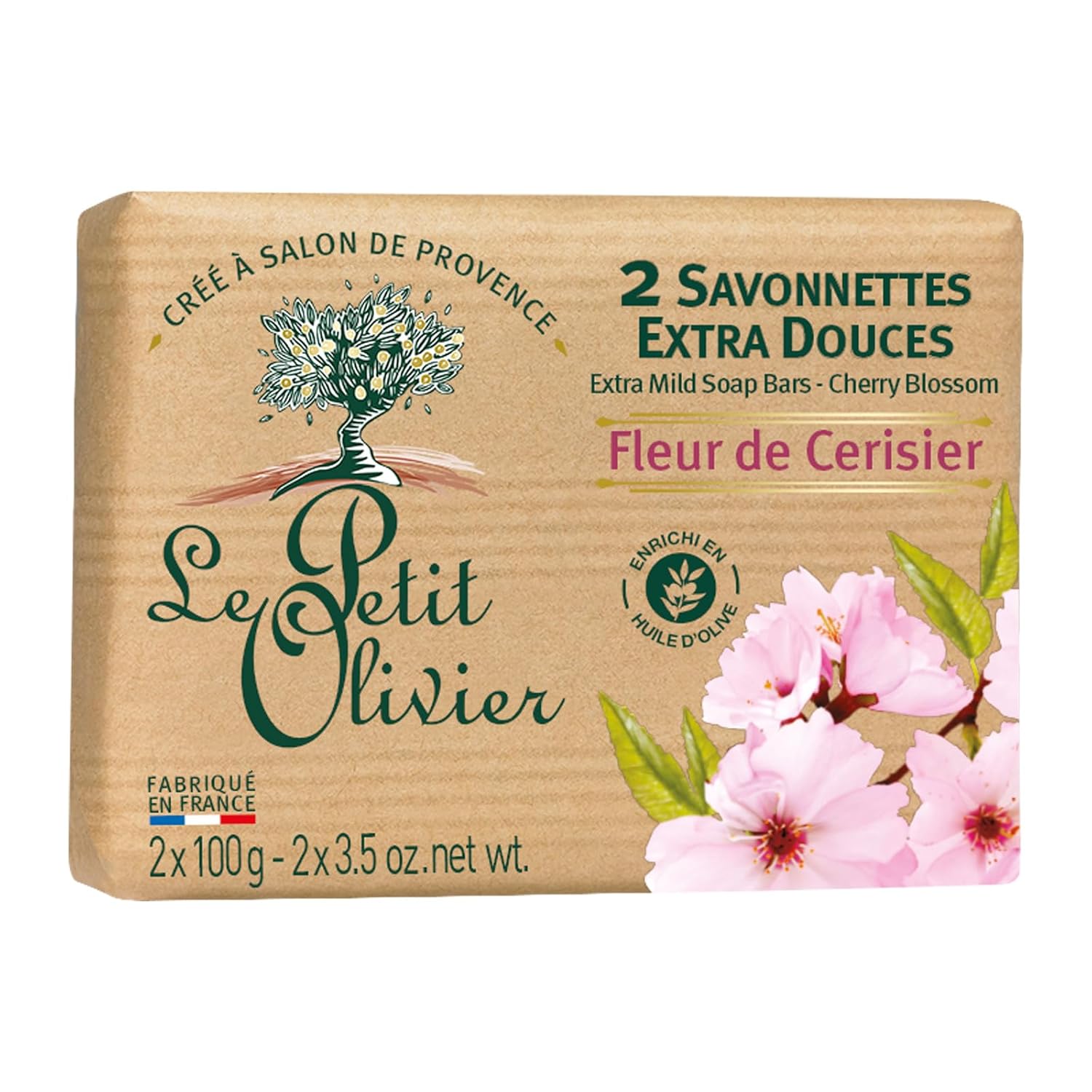 Le Petit Olivier Extra Mild Soap - Cherry Blossom - Gently Cleanses Skin - Delicately Perfumed - Vegetable Origin Based - 2 Pc : Beauty & Personal Care
