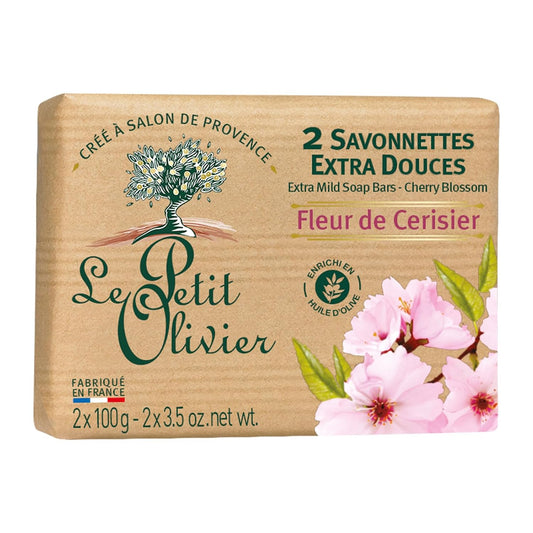 Le Petit Olivier Extra Mild Soap - Cherry Blossom - Gently Cleanses Skin - Delicately Perfumed - Vegetable Origin Based - 2 Pc : Beauty & Personal Care
