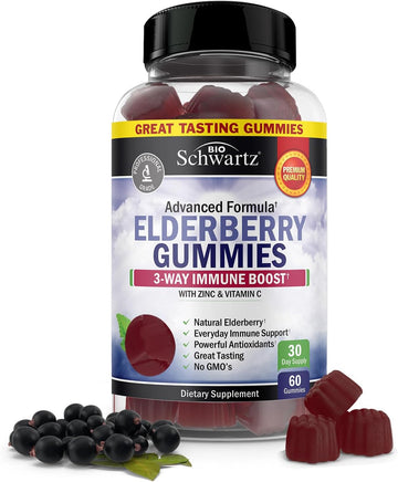 Elderberry Gummies With Zinc And Vitamin C For Adults & Kids - Natural Immune Support - Black Sambucus Elderberries - Powerful Multiminerals Supplement - Gluten-Free, Non-Gmo, Vegan Friendly, 60Ct