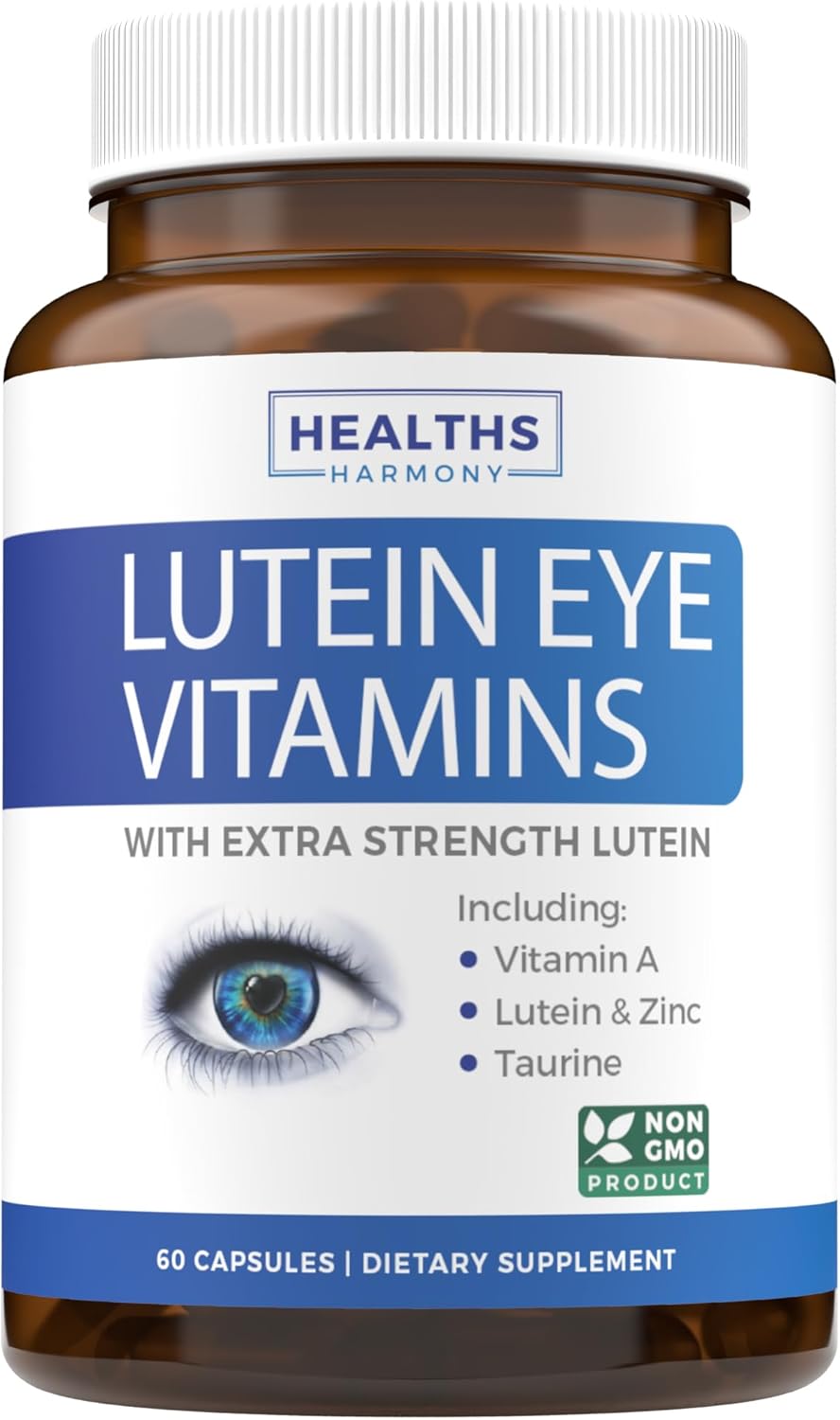 Lutein Eye Vitamins (Non-Gmo) Vision Support Supplement For Tired And Dry Eyes - Maintain Vision Health With Zinc & Powerful Bilberry, Milk Thistle, Grape Seed, And Turmeric Extracts - 60 Capsules