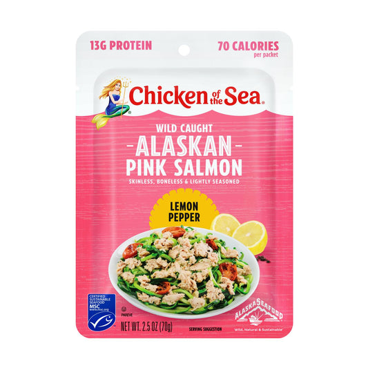 Chicken of the Sea Wild Caught Alaskan Pink Salmon with Lemon Pepper, 2.5 oz. Packet (Box of 12)