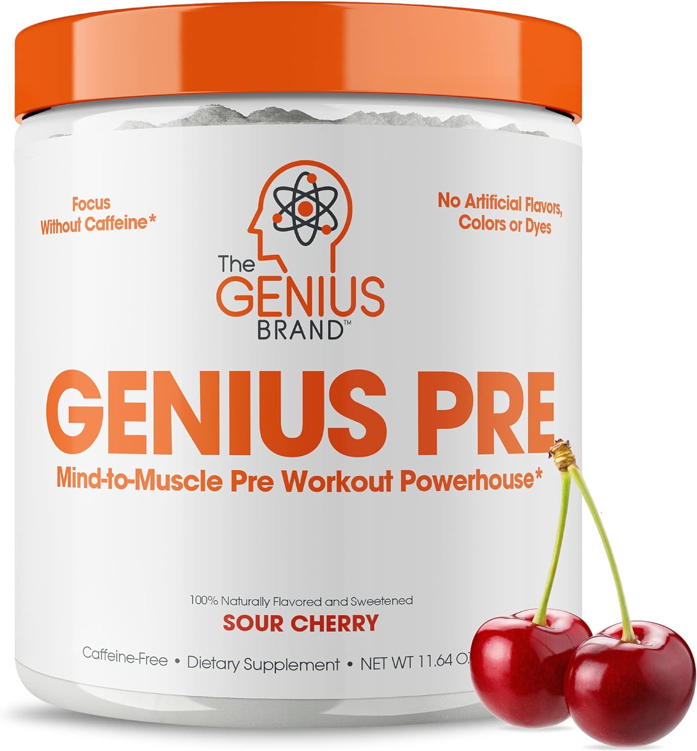 Genius Pre Workout Powder, Sour Cherry - All-Natural Nootropic Preworkout & Caffeine-Free Nitric Oxide Booster Supplement With Beta-Alanine & Alpha Gpc - No Artificial Flavors, Sweeteners, Or Dyes