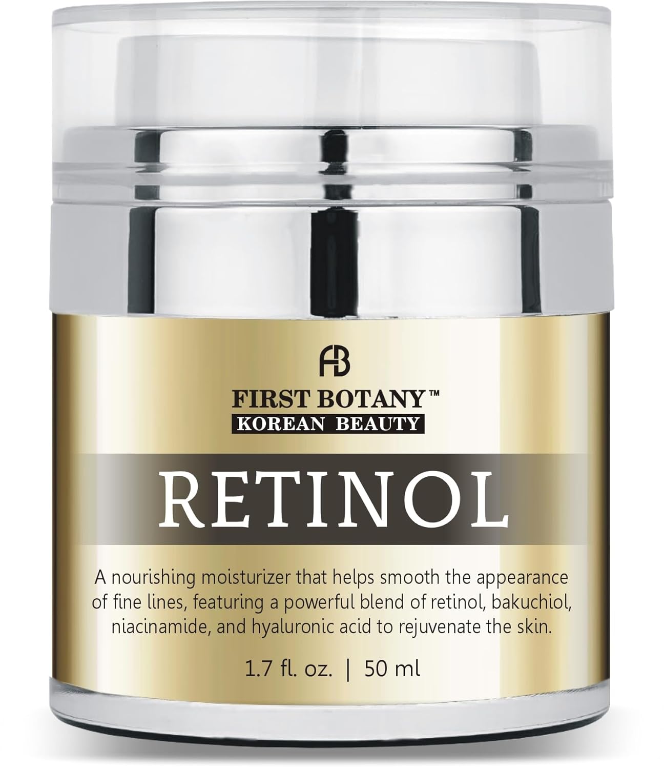 First Botany Korean Retinol Moisturizer Face Cream - Hydrating Anti-Aging Facial & Neck Cream With Bakuchiol, Niacinamide & Hyaluronic Acid - Made In Korea, Cruelty-Free 1.7 Fl Oz