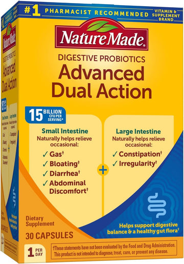 Nature Made Digestive Probiotics Advanced Dual Action, Probiotics For Women And Men, 30 Probiotic Capsules, 30 Day Supply