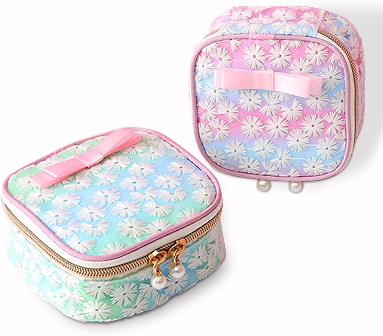 Sanitary Napkin Storage Bag,Portable Menstrual Cotton Pad Storage Holder,Travel Menstrual Period Sanitary Pouch Tampons Bag Suit for Lace Pearl Decoration Women's Personal Item Coin Purse, Makeup(2Pc)