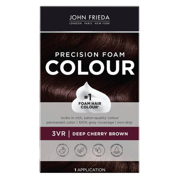 John Frieda Brown Permanent Precision Hair color Foam Hair Dye, Deep Cherry Brown Hair Color, 3VR Deep Cherry Brown Foam Hair Color, 1 Application