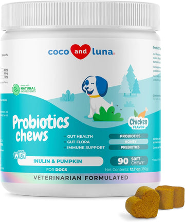 Probiotics for Dogs - 90 Soft Chews - Diarrhea & Gas Support for Dogs - with Honey, Pumpkin and Prebiotics for Dog Allergies, Bad Dog Breath & Constipation Support (Soft Chews)