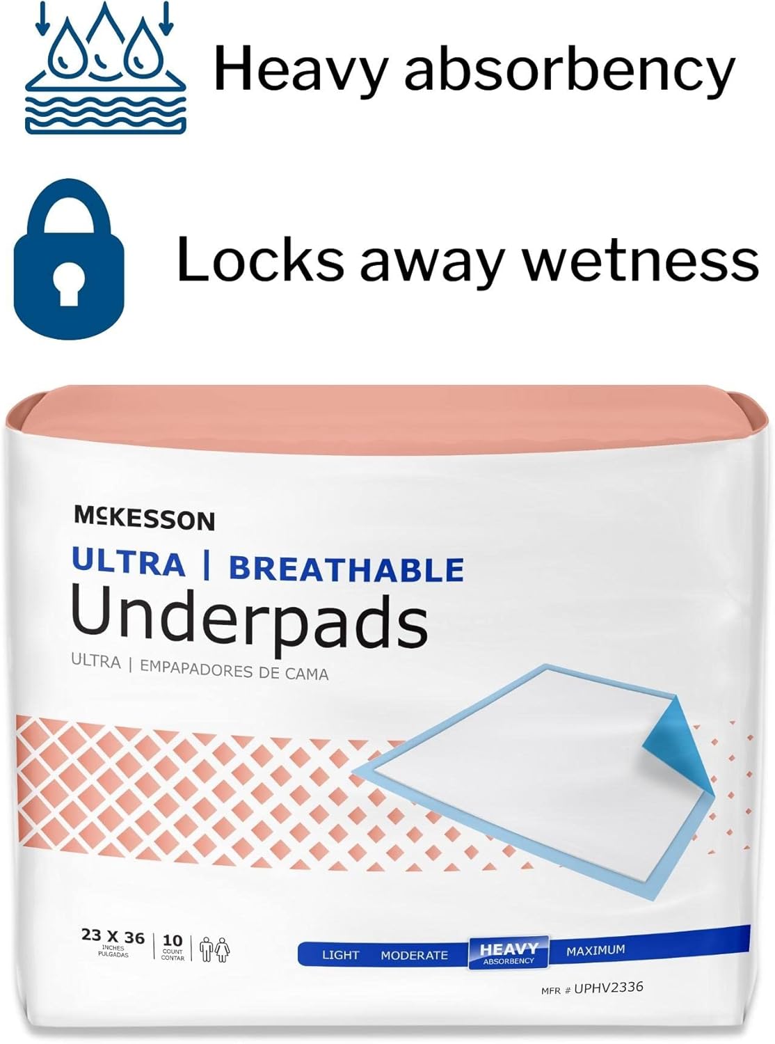 McKesson Ultra Breathable Underpads, Incontinence Bed Pads, Heavy Absorbency, 23 in x 36 in, 60 Count : Health & Household