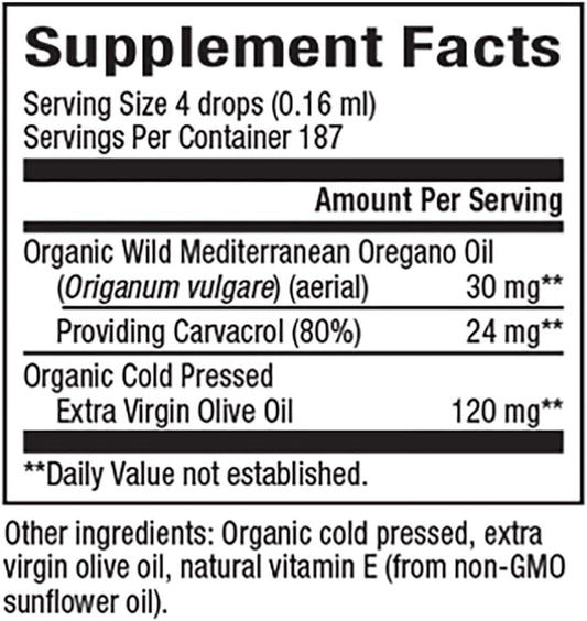 Natural Factors - Oil Of Oregano, Certified Organic Support For Healthy Immunity And Cholesterol, 187 Servings (1 Oz)