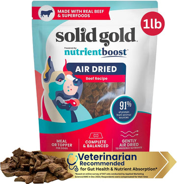 Solid Gold Air Dried Dog Food Toppers For Picky Eaters - Healthy Dog Treats Made With Real Beef To Serve As Meal Topper Or Dog Treat - Supports Muscle Growth, Immunity, And Healthy Digestion - 1 Lb