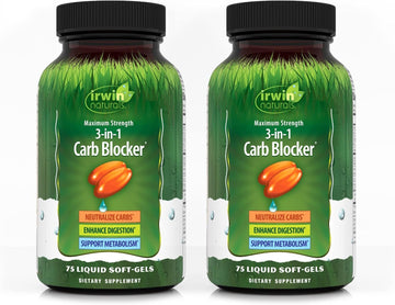 Maximum Strength 3-In-1 Carb Blocker By Irwin Naturals, Neutralize Carbohydrates And Support Metabolism, 75 Liquid Softgels, 2 Pack