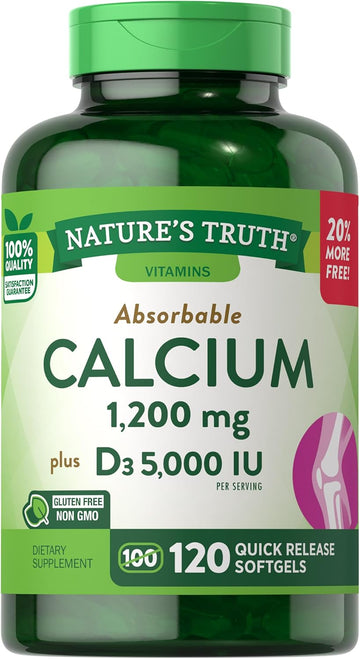 Absorbable Calcium 1200 Mg With Vitamin D3 5000 Iu | 120 Softgels | Calcium Carbonate Supplement | Non-Gmo Gluten Free | By Nature'S Truth