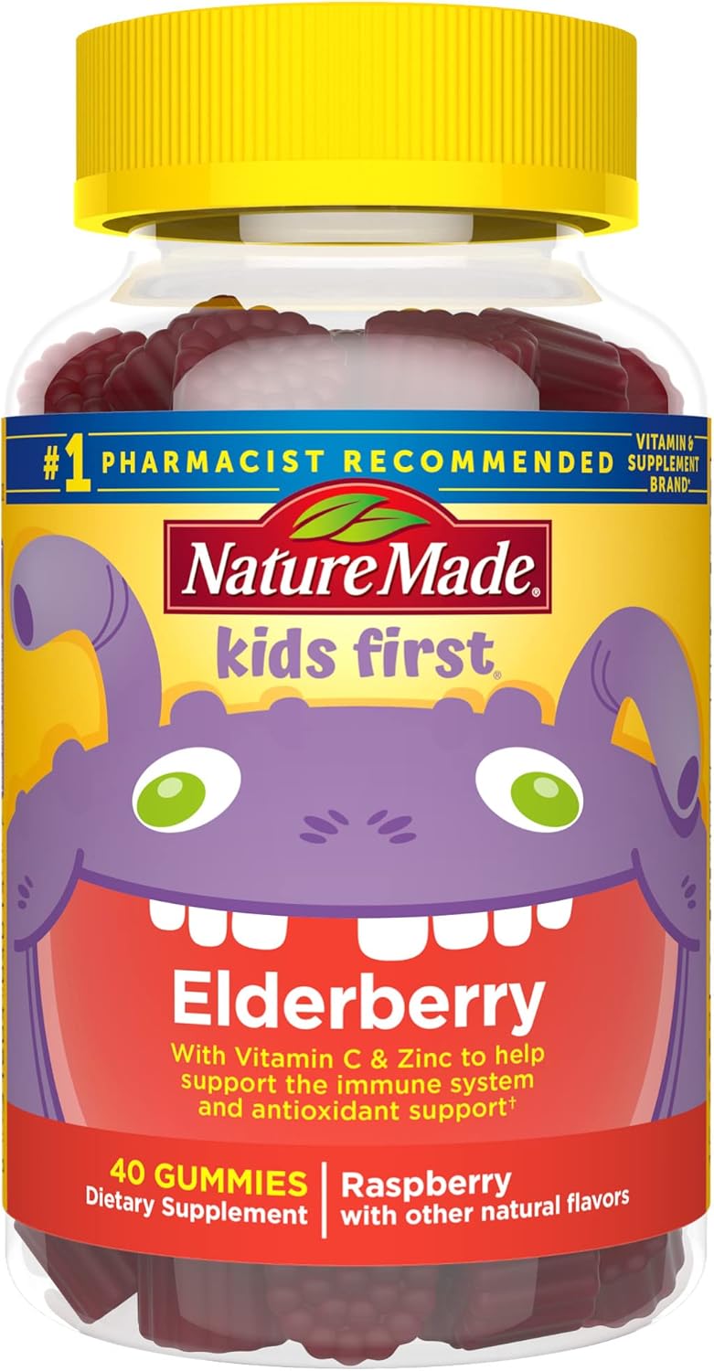 Nature Made Kids First Elderberry With Vitamin C And Zinc, Dietary Supplement For Immune Support, 40 Elderberry Gummies