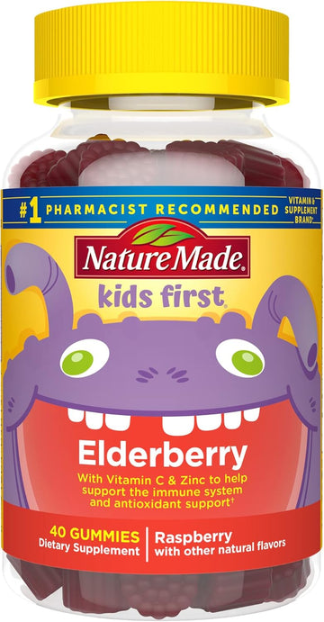 Nature Made Kids First Elderberry With Vitamin C And Zinc, Dietary Supplement For Immune Support, 40 Elderberry Gummies