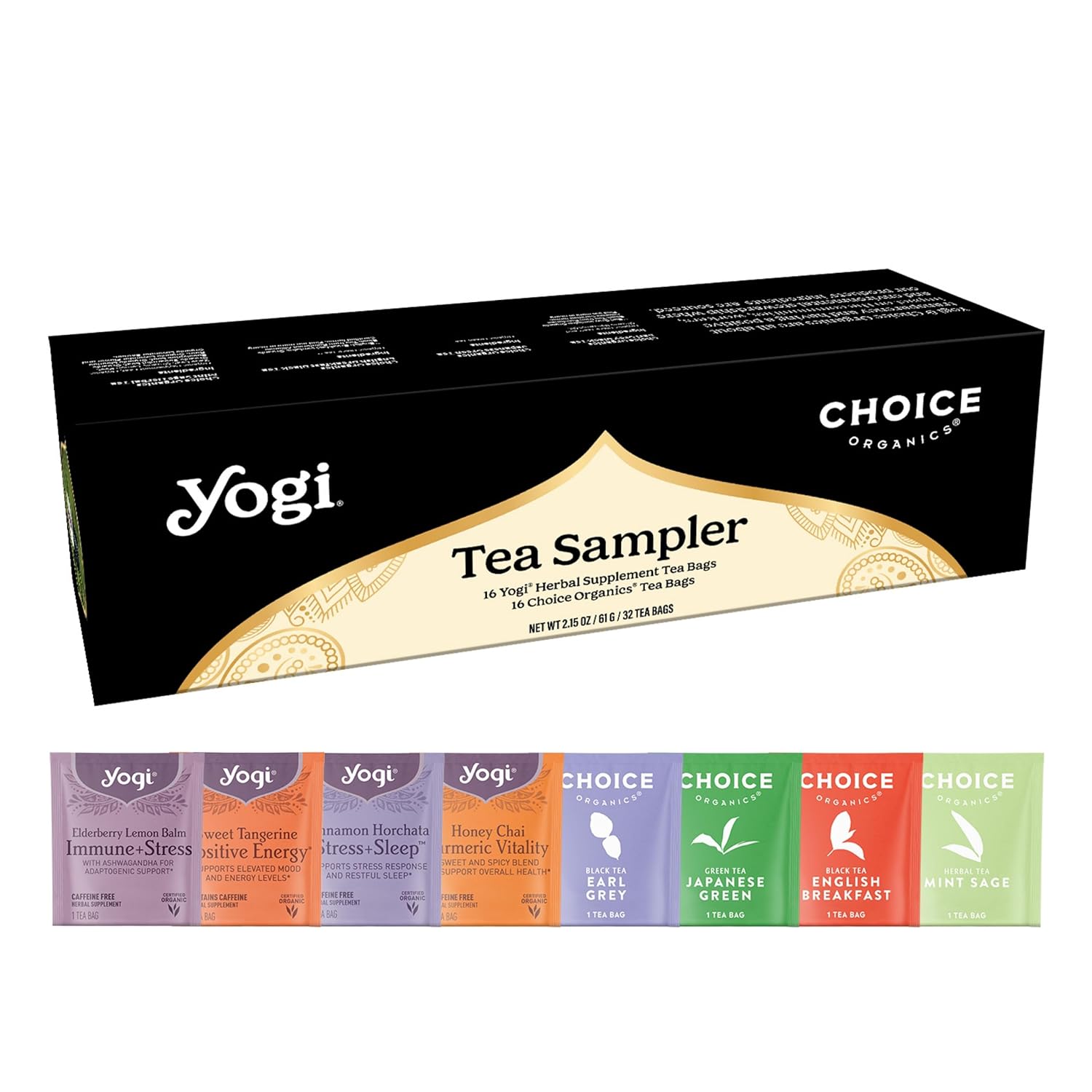 Yogi Tea & Choice Organics Tea Sampler Box - 4 Yogi Tea Flavors & 4 Choice Organics Flavors (32 Tea Bags) - Assorted Delicious Teas - Tea Gift Set & Variety Pack Sampler