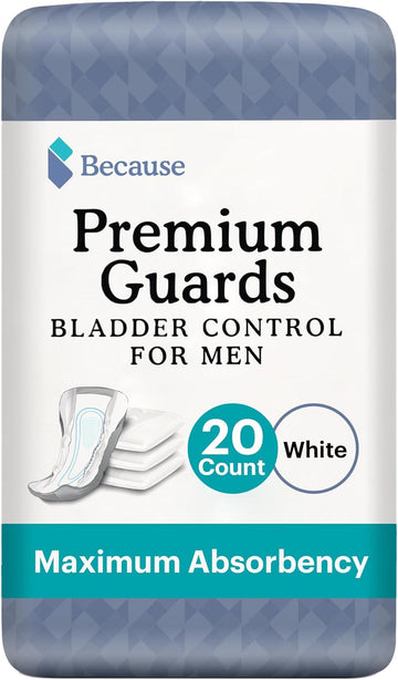 Because Premium Guards For Men - 20 Count Pack Of Discreet, Individually Wrapped Bladder Protection Protectors