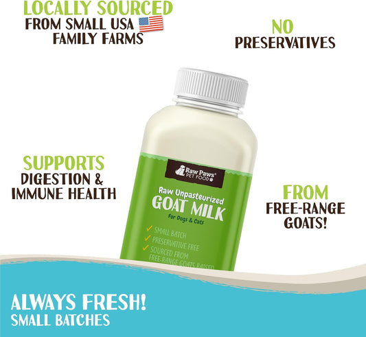 Raw Paws Raw Unpasteurized Goat Milk For Dogs & Cats, 16-Oz, 14 Pack - Pet Milk Replacer For Puppies & Kittens, Goats Milk Supplement For Dogs, Sensitive Stomach Dog Food Topper, Frozen Raw Goat Milk