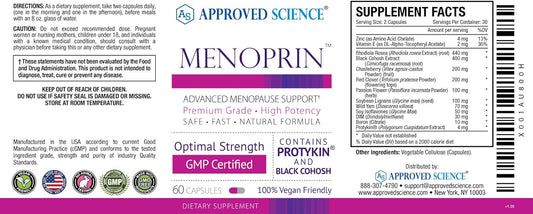 Approved Science Menoprin - Menopause Support - Protykin, Black Cohosh - 3 Bottles Menoprin Day + 3 Bottles Menoprin PM - Vegan