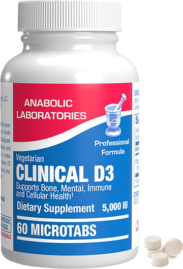 Anabolic Laboratories Vitamin D3 5000 Iu (125 Mcg) - 60 Vegetarian Vitamin D Microtabs For Bone, Mental, Immune, And Cellular Health - Clinical D3 Supplement