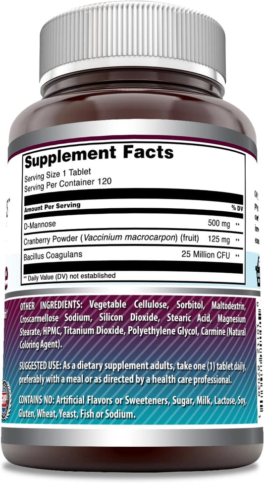 Amazing Formulas D-Mannose 500mg Tablets Supplement | Non-GMO | Gluten Free | Made in USA (120 Count)