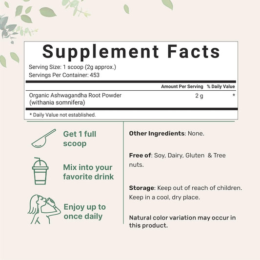 Micro Ingredients Organic Ashwagandha Root Powder | 2 Pound, No Filler, No Additives, Highly Purified | Active Withanolides, Adaptogenic Ayurvedic Herbal Supplements, No Gmo, Gluten Free, India Origin