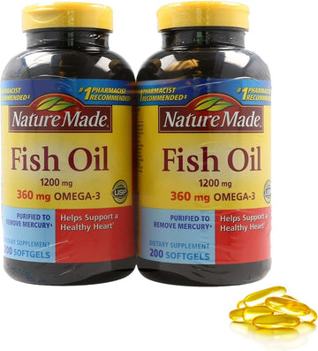 Nature Made Fish Oil 1200 mg Softgels, Omega 3 - for Healthy Heart Support, Omega 360mg FishOil Supplements and 400 Softgels, 200 Day Supply (Twin Pack)