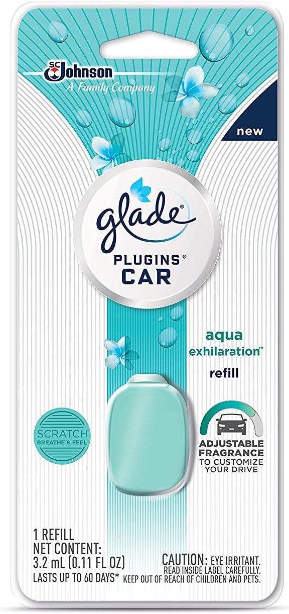 Glade Plugins Car Refill - Aqua Exhilaration - Net Wt. 3.2 mL (0.11 FL OZ) Per Refill - Pack of 3 Refills : Health & Household