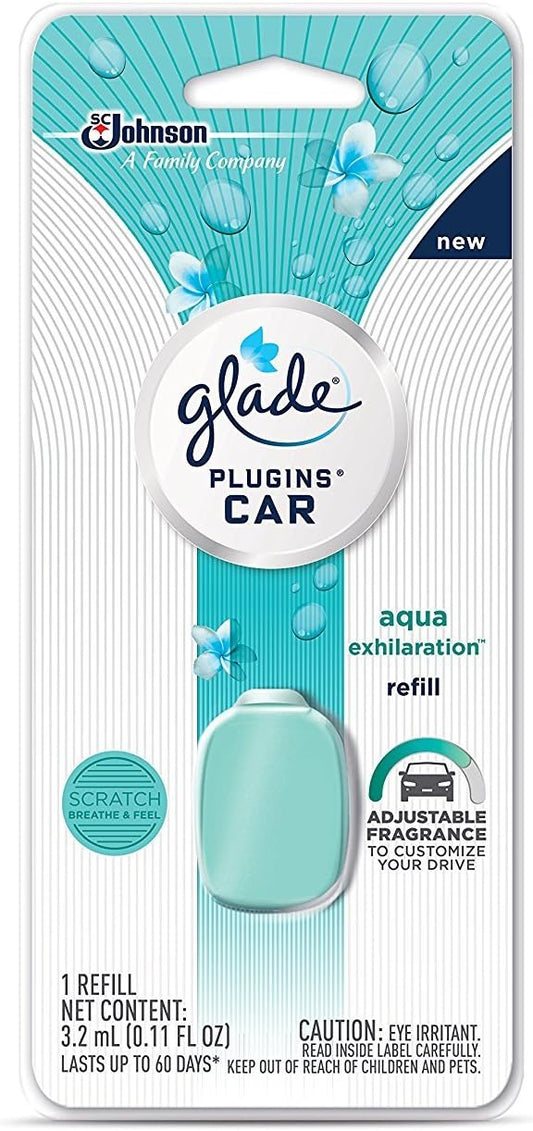 Glade Plugins Car Refill - Aqua Exhilaration - Net Wt. 3.2 mL (0.11 FL OZ) Per Refill - Pack of 3 Refills : Health & Household