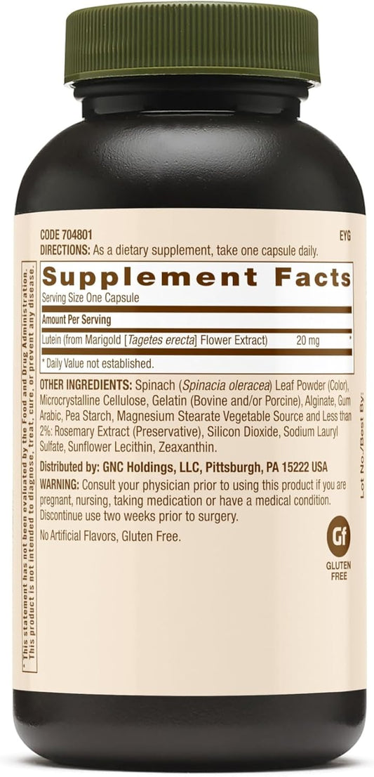 Gnc Natural Brand Lutein 20Mg, 60 Capsules, Supports Eye Health