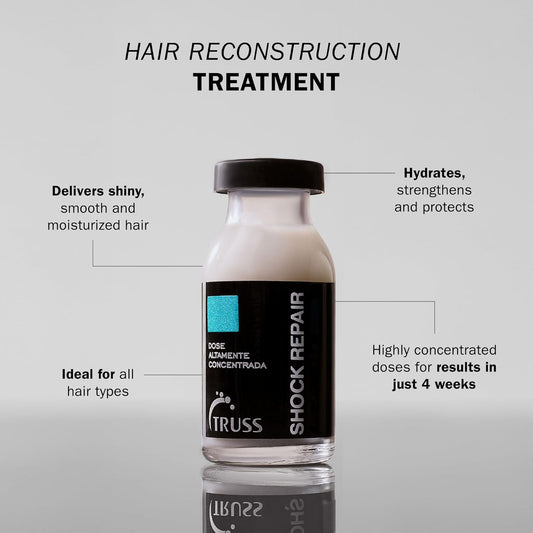 Truss Shock Repair - Damaged Hair Treatment Serum For Weekly Reconstruction + Ongoing Hair Repair - With Highly Concentrated Ampoules For Prime Hydration + Strength - (4 Week Supply)