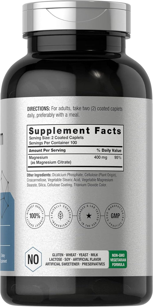 Horbäach - Magnesium Citrate Caplets | Vegetarian, Non-GMO, and Gluten Free Supplement